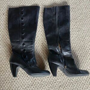 Crown Vintage tall black button boots with heel